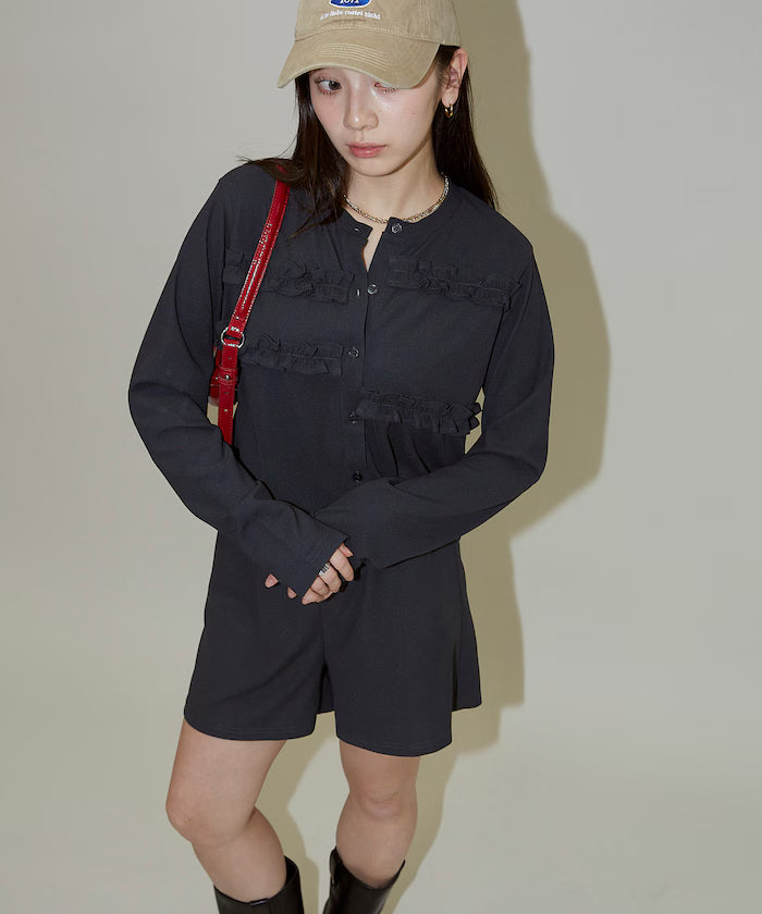 Frill Design Cardigan Short Pants Set Up Limited Release