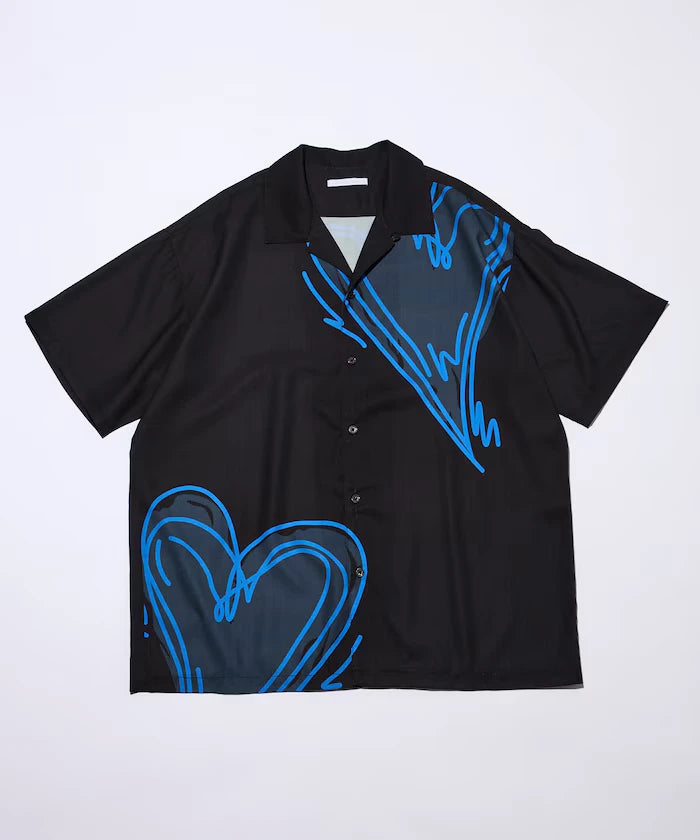 Open Collar Big Pattern Short Sleeve Shirt / Big Silhouette