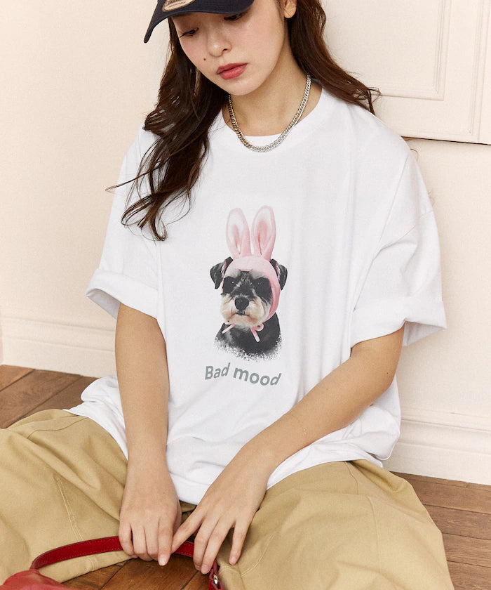 <Functional Material> Bad Mood Dog Print T-Shirt Limited Edition