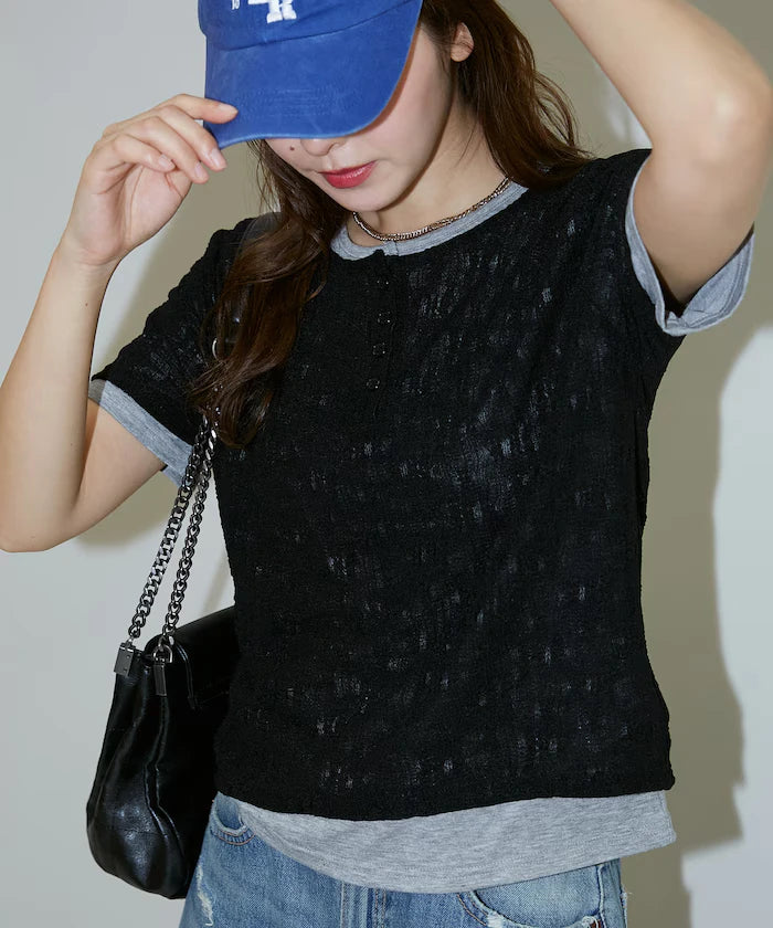 <Set Item> Cut x Jacquard Henry Neck T-Shirt Limited Edition