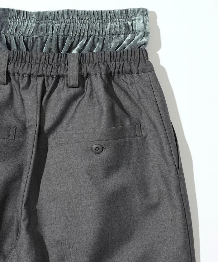 Velour Double Waist Easy Slacks / Wide Silhouette Wool-like Slacks Pants