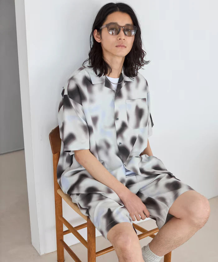 Open Collar Pattern Short Sleeve Shirt