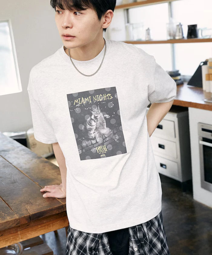 <Functional Material> MIAMI NIGHTS Cat Photo T-shirt Limited Edition