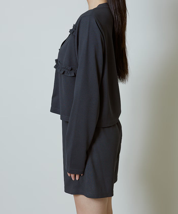Frill Design Cardigan Short Pants Set Up Limited Release