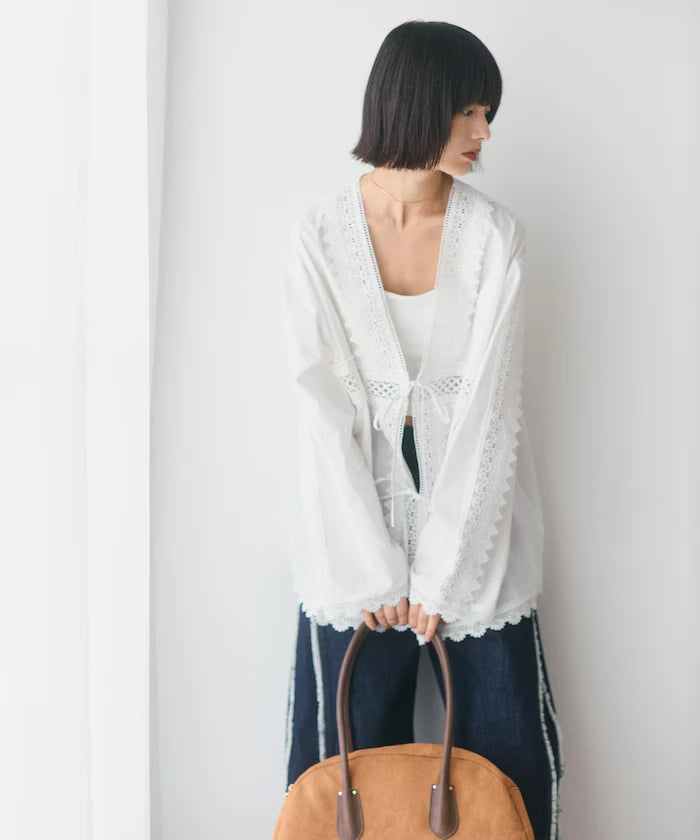 Lace Panel V-Neck Shirt