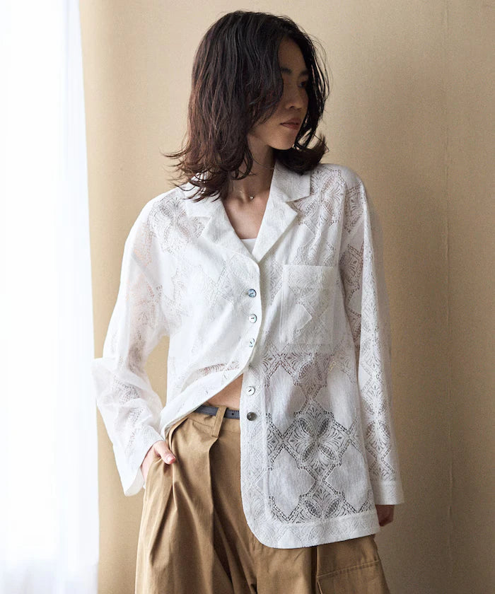 [February 12 12:00 Release] Panel Lace Shirt Jacket / Compatible with Setup