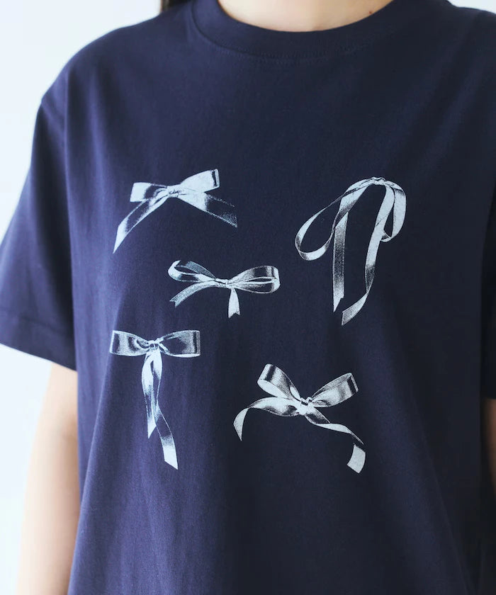 Comfortable Ribbon Print Crew Neck T-shirt