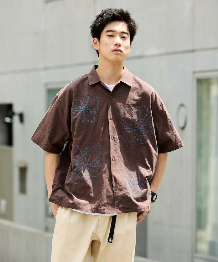 Relaxed Fit Floral Embroidered Short Sleeve Open Collar Shirt [Limited Edition]