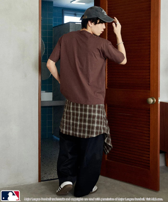 Limited Edition MLB Logo Print Henley Neck Oversized T-Shirt