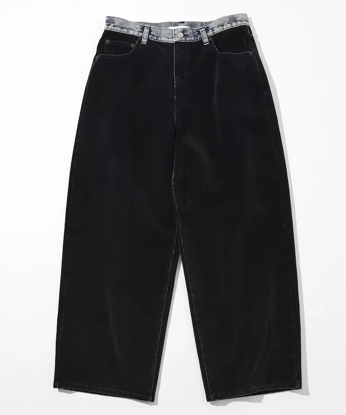 Flocked Denim Contrast Wide Straight Pants