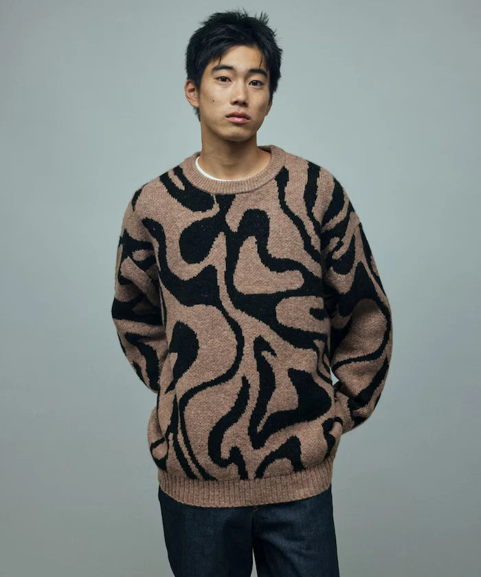 All-over Pattern Double Jacquard Knit Crew Neck Pullover / Relaxed Fit