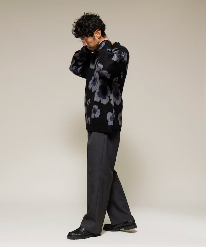 All-over Pattern Double Jacquard Knit Crew Neck Pullover / Relaxed Fit