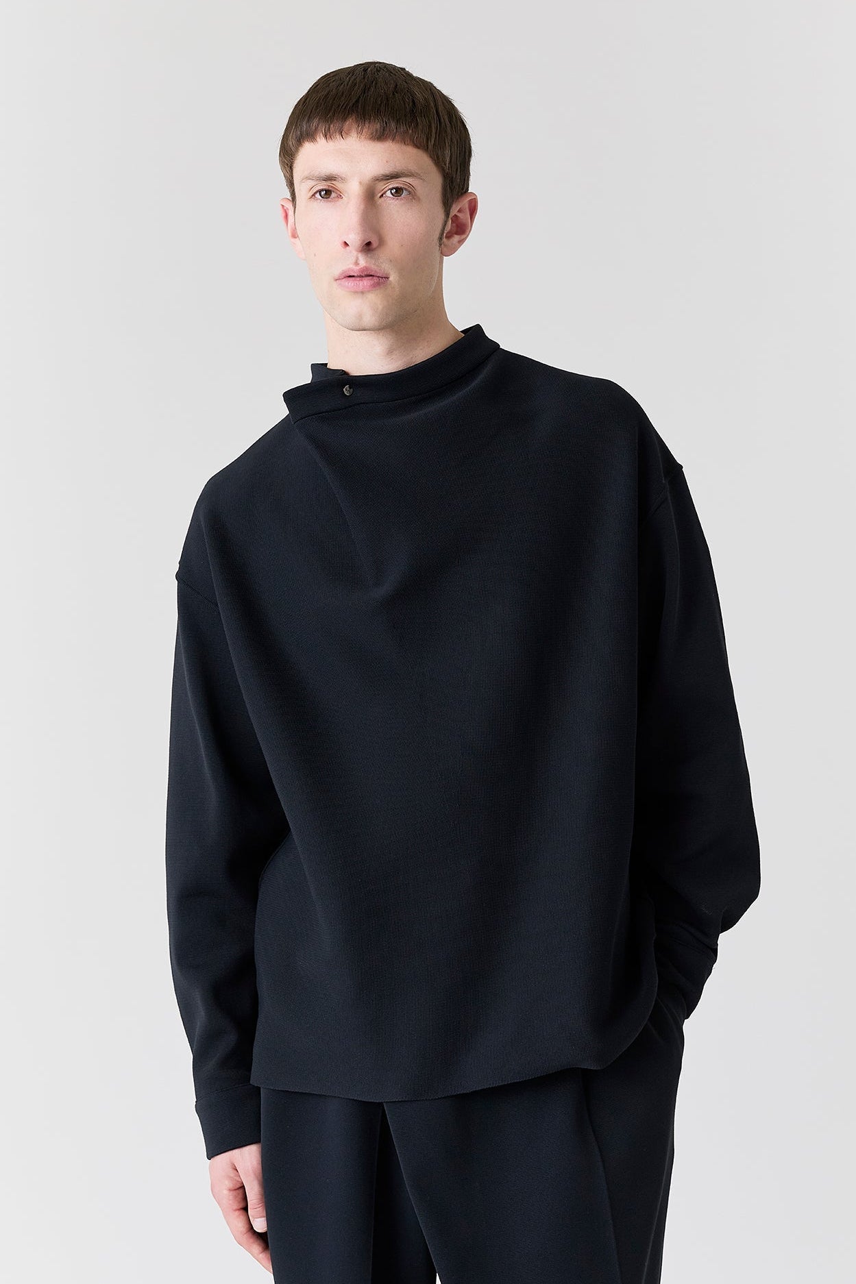 SOFT MILAN WRAP COLLAR LONG SLEEVE TOP
