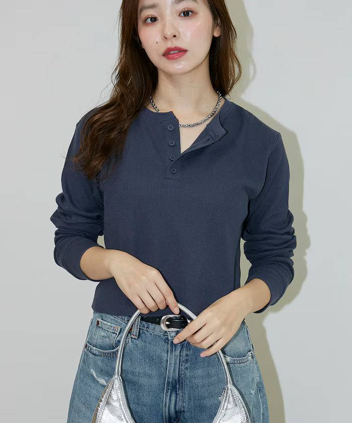 Light Waffle Henley Neck Long Sleeve T Limited Edition