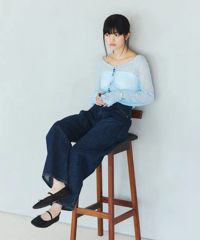 Many Button Lace Shirring Cardigan