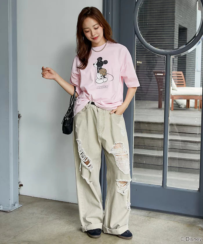<Functional Material>Mickey Mouse & Minnie Mouse/Face T-Shirt Limited Edition