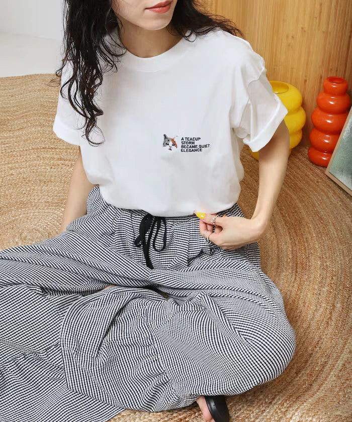 Organic Cotton One Point Animal Embroidery T-Shirt