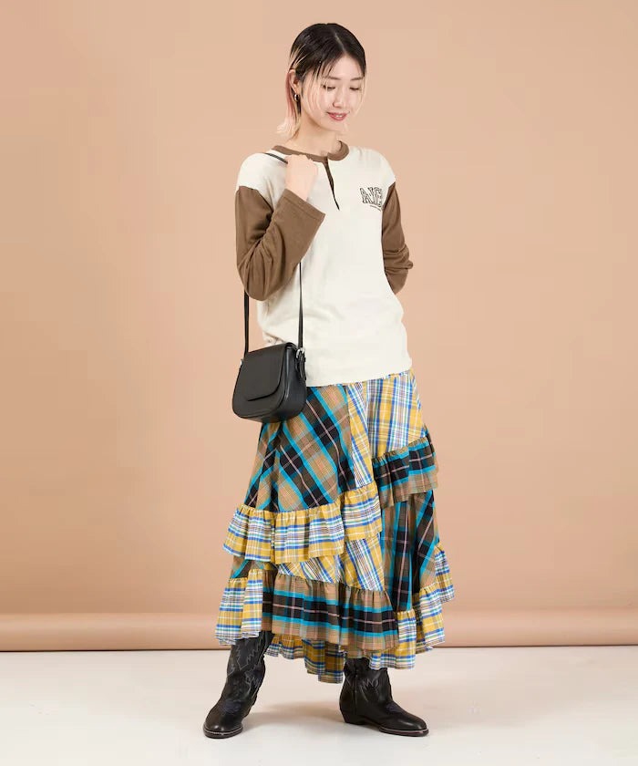 Check x Check Asymmetrical Frill Skirt