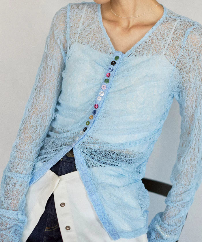 Many Button Lace Shirring Cardigan