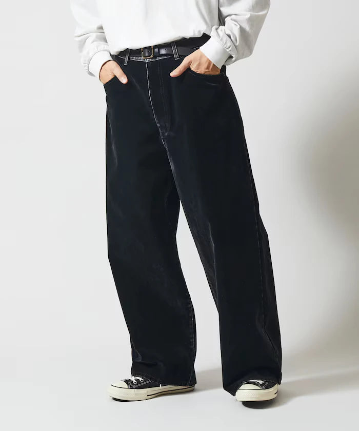 Flocked Denim Contrast Wide Straight Pants