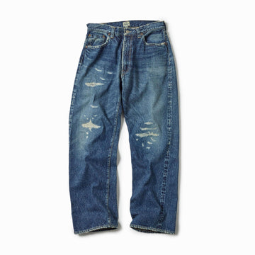 Recycled Waste Suvin Cotton Yarn 14oz. Denim 5Pocket Straight Pants Vintage Washed (Zipper Fly)