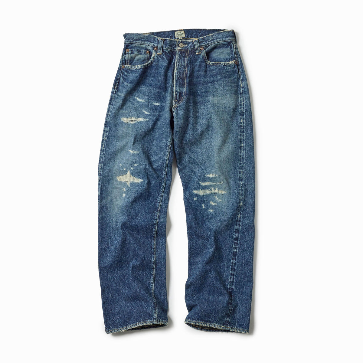Recycled Waste Suvin Cotton Yarn 14oz. Denim 5Pocket Straight Pants Vintage Washed (Zipper Fly)