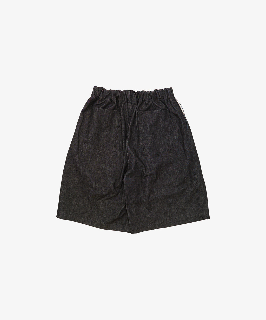 circular short pants black denim one wash