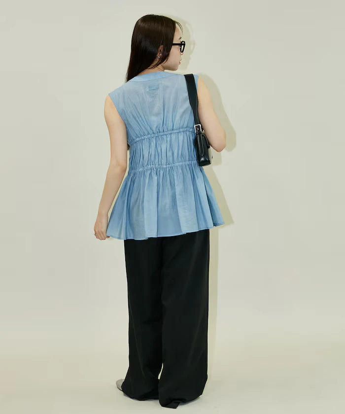 Sheer Broad Sleeveless Gathered Shift Blouse Limited Edition