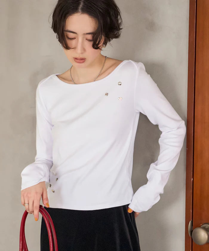 Many Button Cotton Modal Long Sleeve T-Shirt
