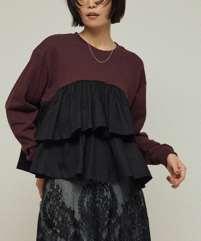 Organic Cotton Docking Frill Sweat / Relaxed Fit / Backed Sweat
