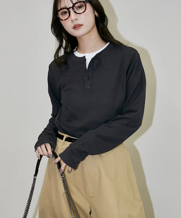 Light Waffle Henley Neck Long Sleeve T Limited Edition
