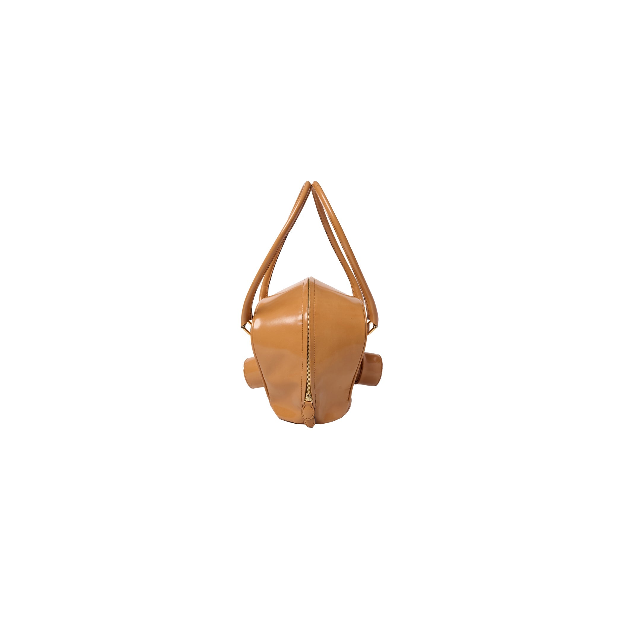 GAS MASK LEATHER HANDBAG：CAMEL