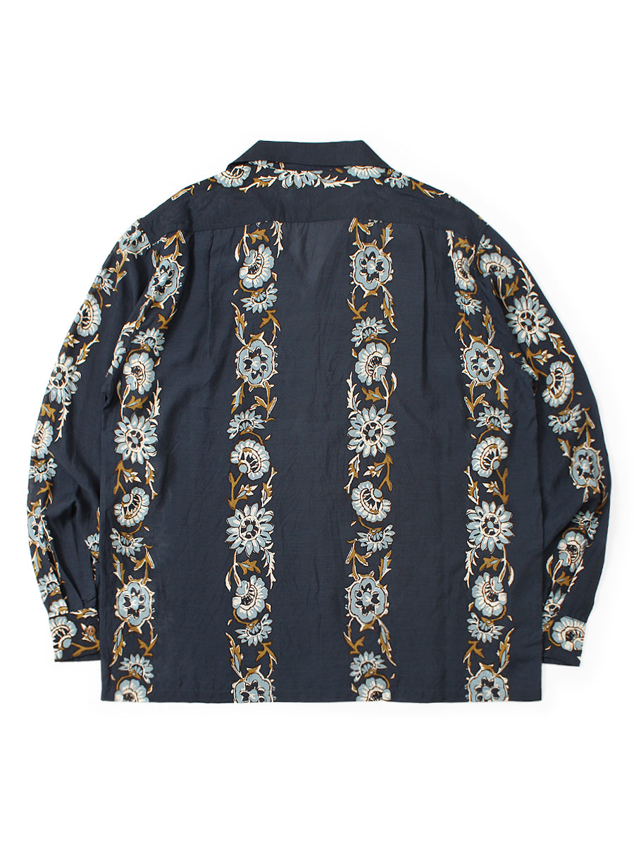 Silk Rayon Toggle - Myrept Long Sleeve Open Collar Shirt