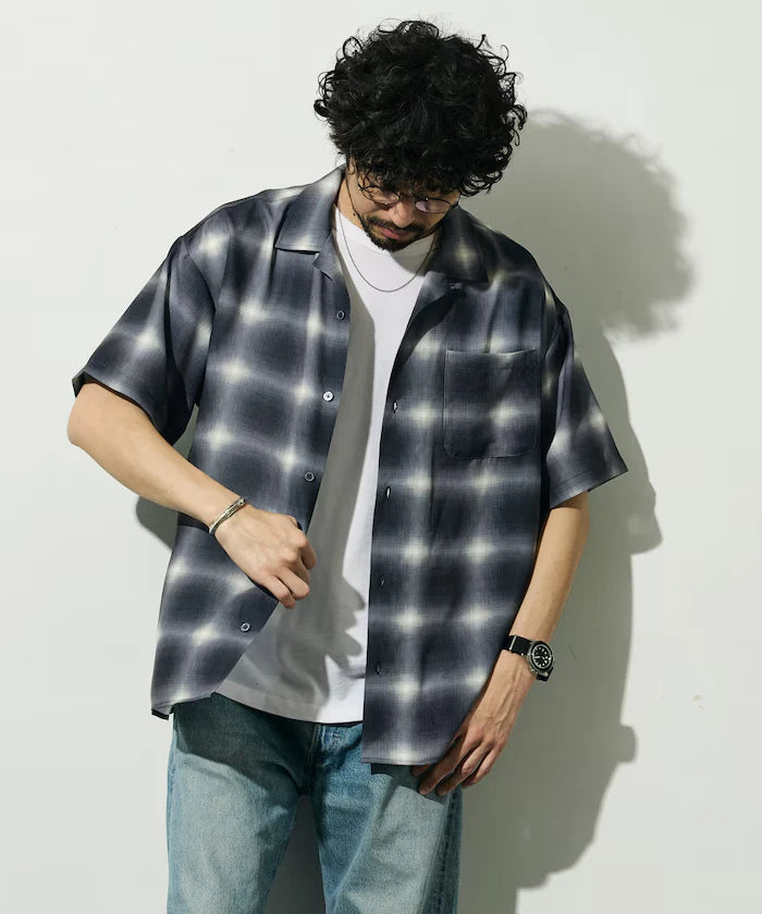 Mesh Open Collar Pattern Short Sleeve Shirt / Allover Design Open Collar Shirt / Big Silhouette