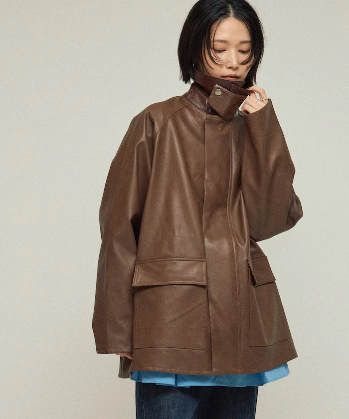 Oversized leatherette blouson / Mixed material switching