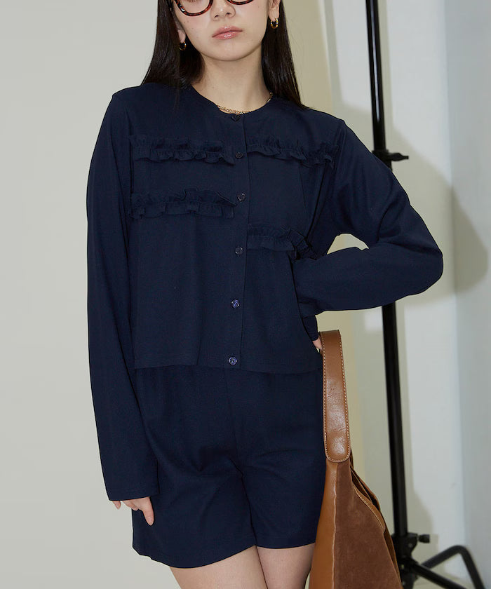 Frill Design Cardigan Short Pants Set Up Limited Release