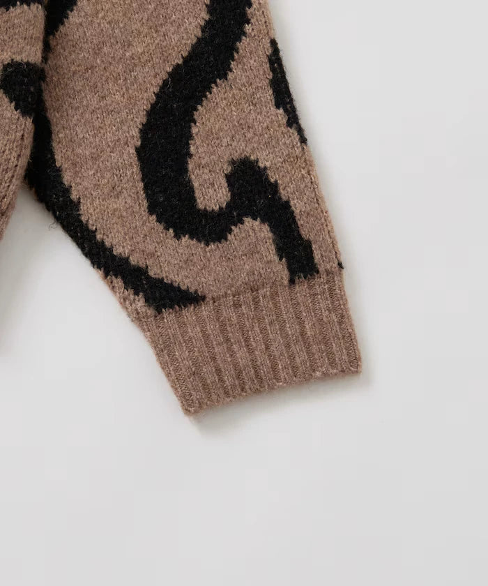All-over Pattern Double Jacquard Knit Crew Neck Pullover / Relaxed Fit