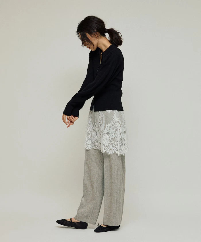 Lace Layered Slacks / Center Press Wide Slacks