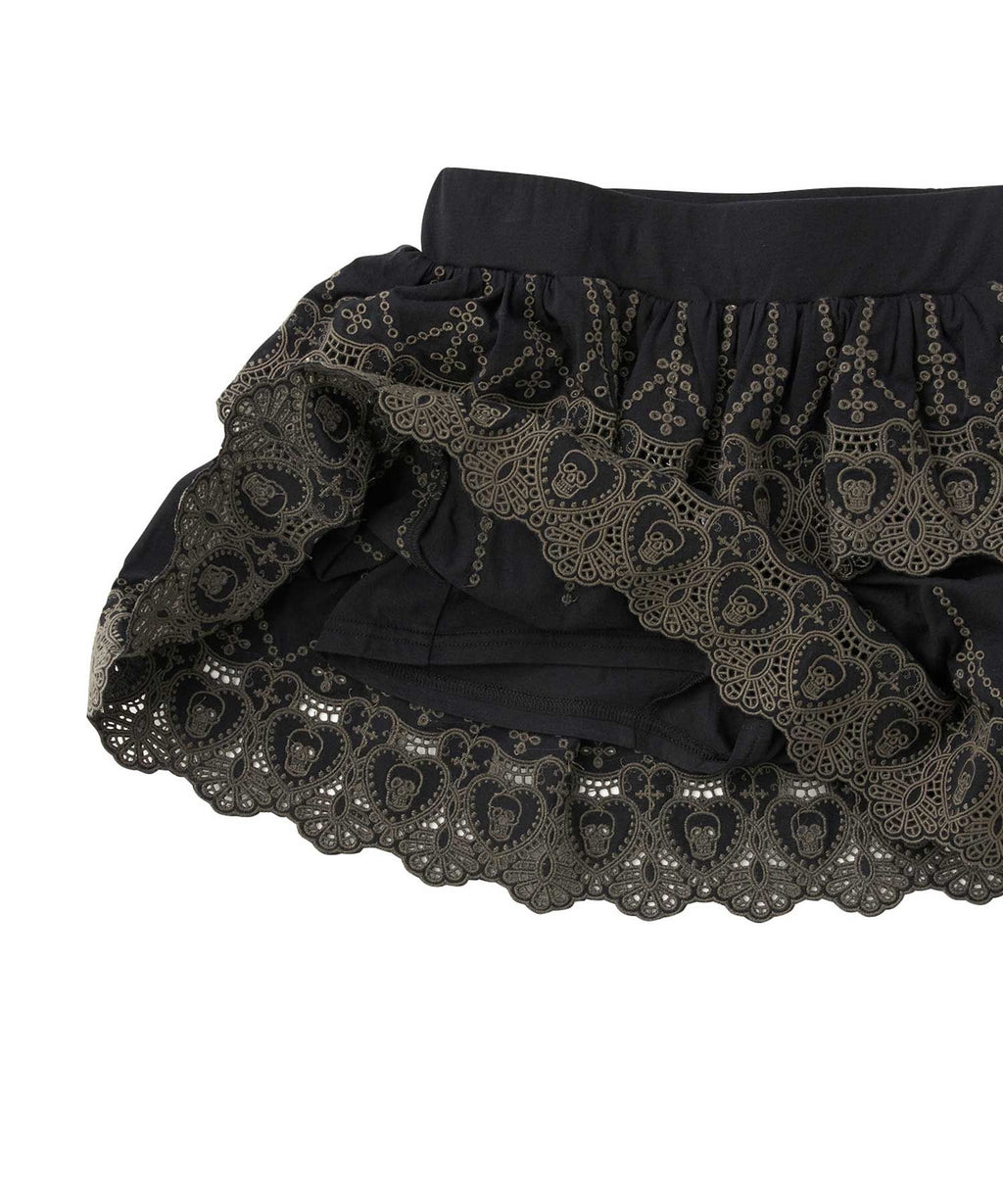 SKULL LACE Scalloped Embroidery Skirt