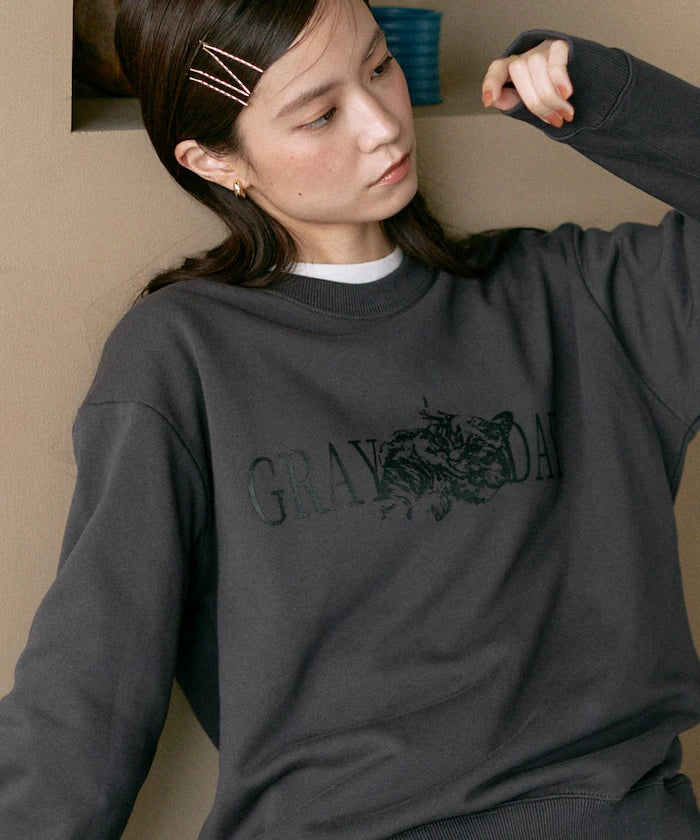 Organic Cotton Animal Logo Print Sweat / CAT / Relaxed Fit / French Terry Sweat