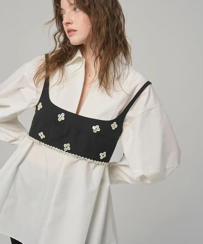 Flare Silhouette Skipper Balloon Sleeve Shirt