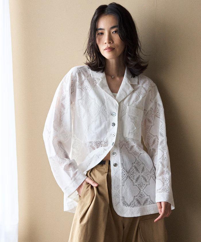 [February 12 12:00 Release] Panel Lace Shirt Jacket / Compatible with Setup