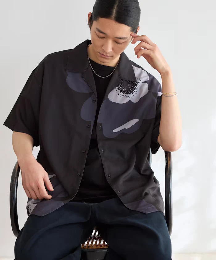 Open Collar Big Pattern Short Sleeve Shirt / Big Silhouette