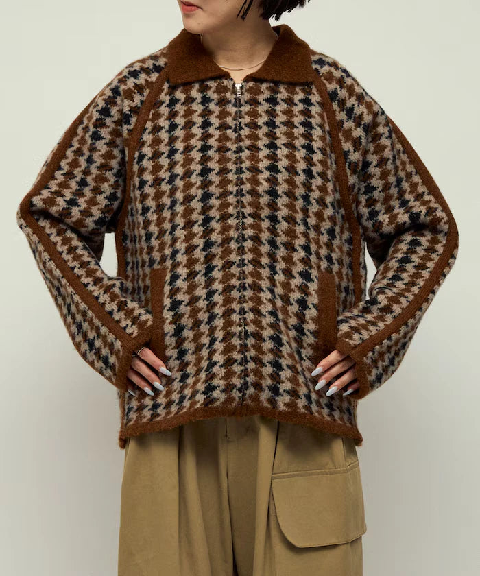 Wool Blend Gancube Check Knit Zip Blouson