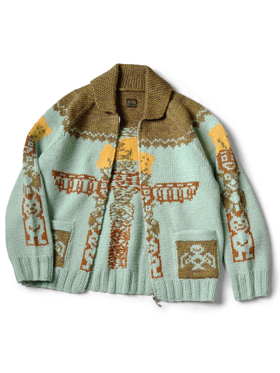 Hand Knit PECKISH Totem Pole ZIP Cardigan