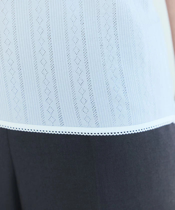 Boat Neck Pullover Knit Lace T-Shirt