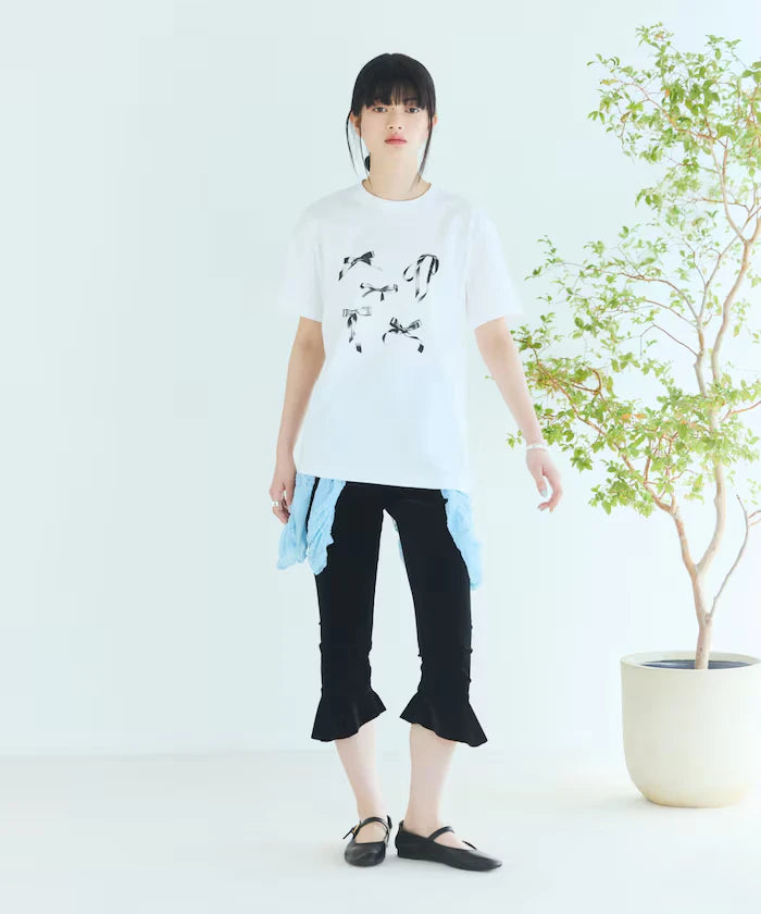 Comfortable Ribbon Print Crew Neck T-shirt
