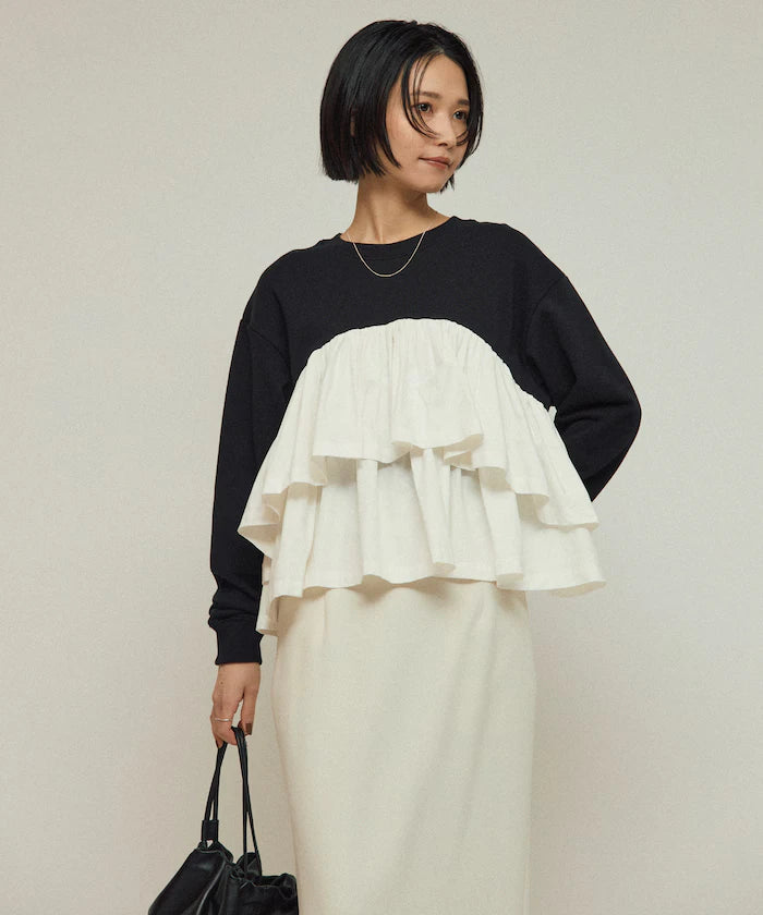 Organic Cotton Docking Frill Sweat / Relaxed Fit / Backed Sweat