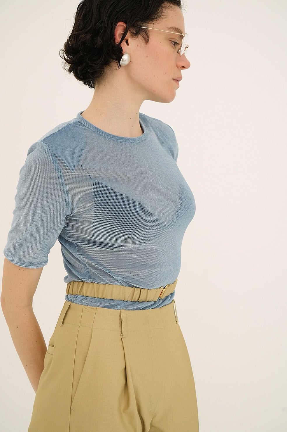 SHEER VELOUR POWER SHOULDER TOPS