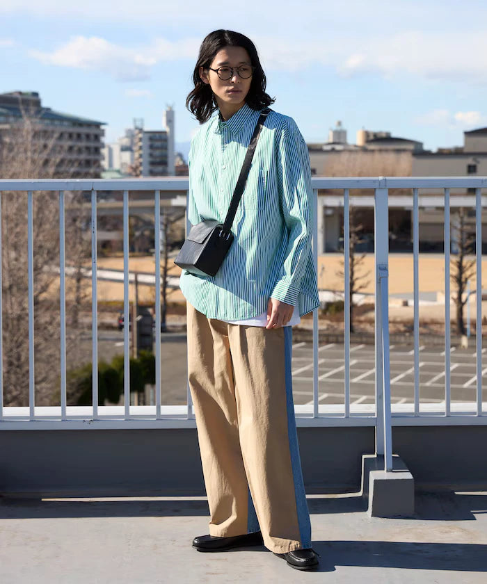 Chino Denim Docking Pants / Wide Straight Pants